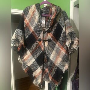 Accessory St one size black plaid hood pancho